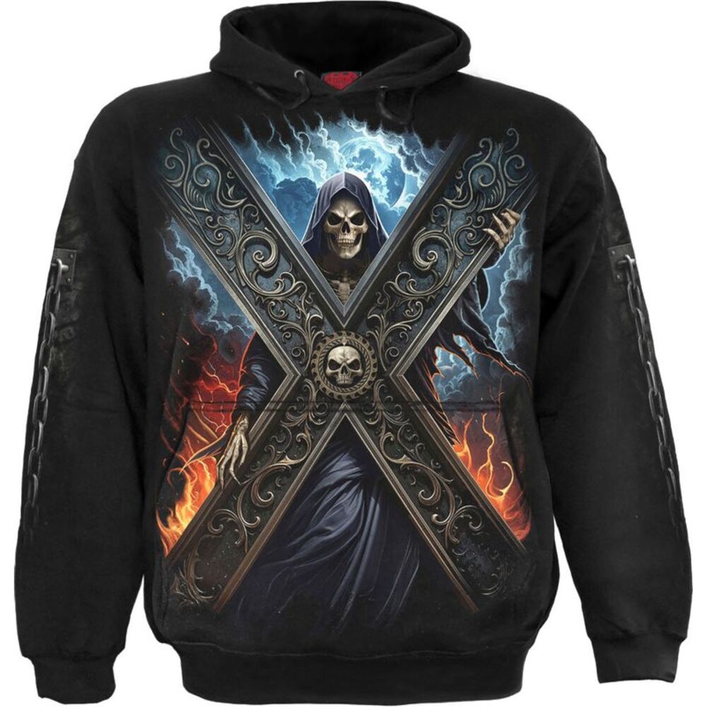 Spiral Unisex Adult Crossed Over Back & Sleeve Print Hoodie / Black